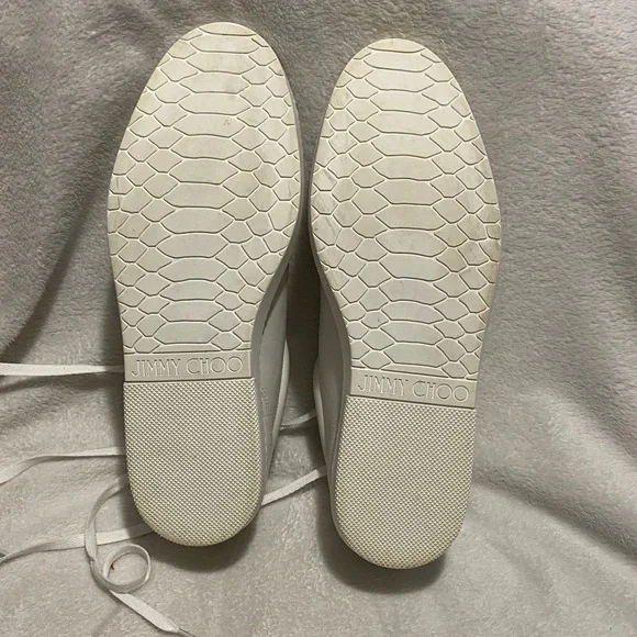 Jimmy Choo Off-White Leather Low-Top Sneakers with Silver Accents - Picture 5 of 11